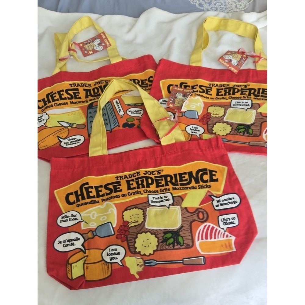 Trader Joe's Red & Yellow Cheese Experience Tote. Trending Fashion. Set Of 3.